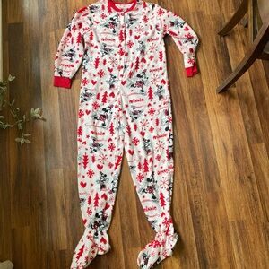 Disney Red and White Festive Footies One Piece, Women’s Size Large